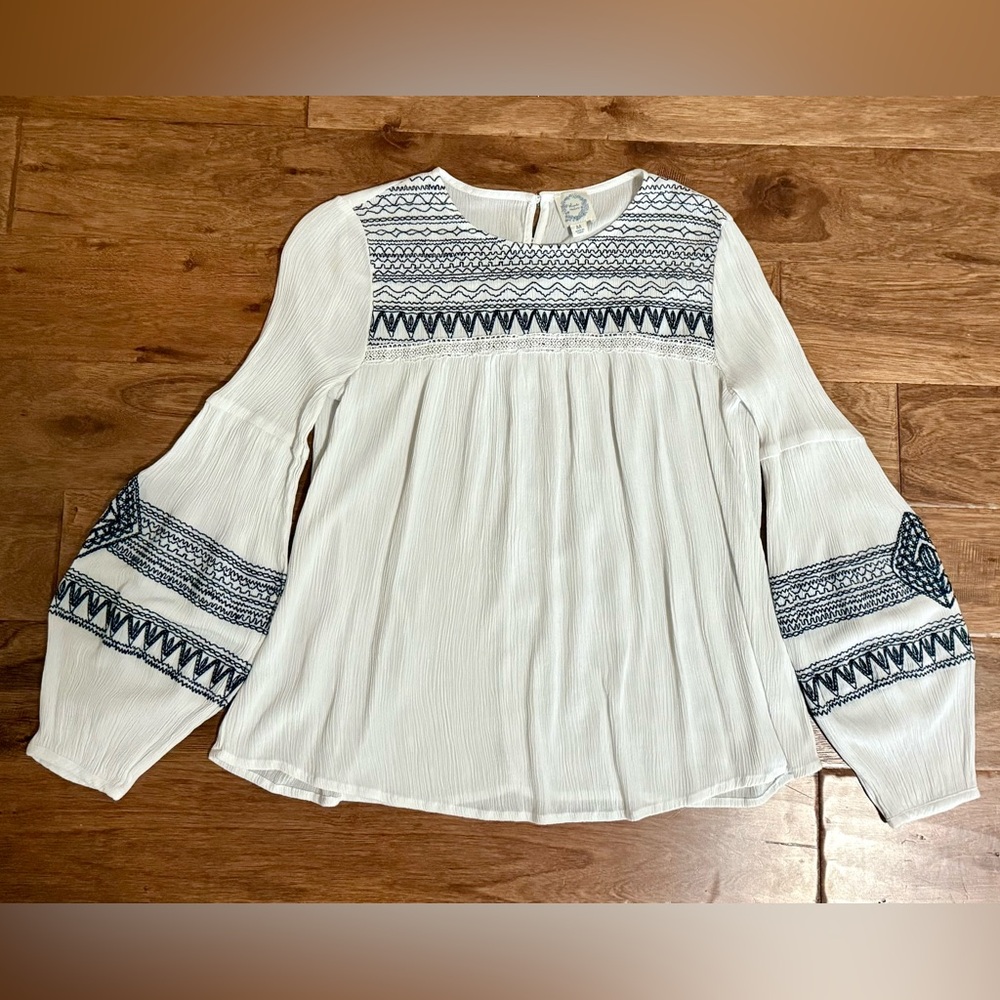 Blue Rain White and Blue Embroidered Blouse